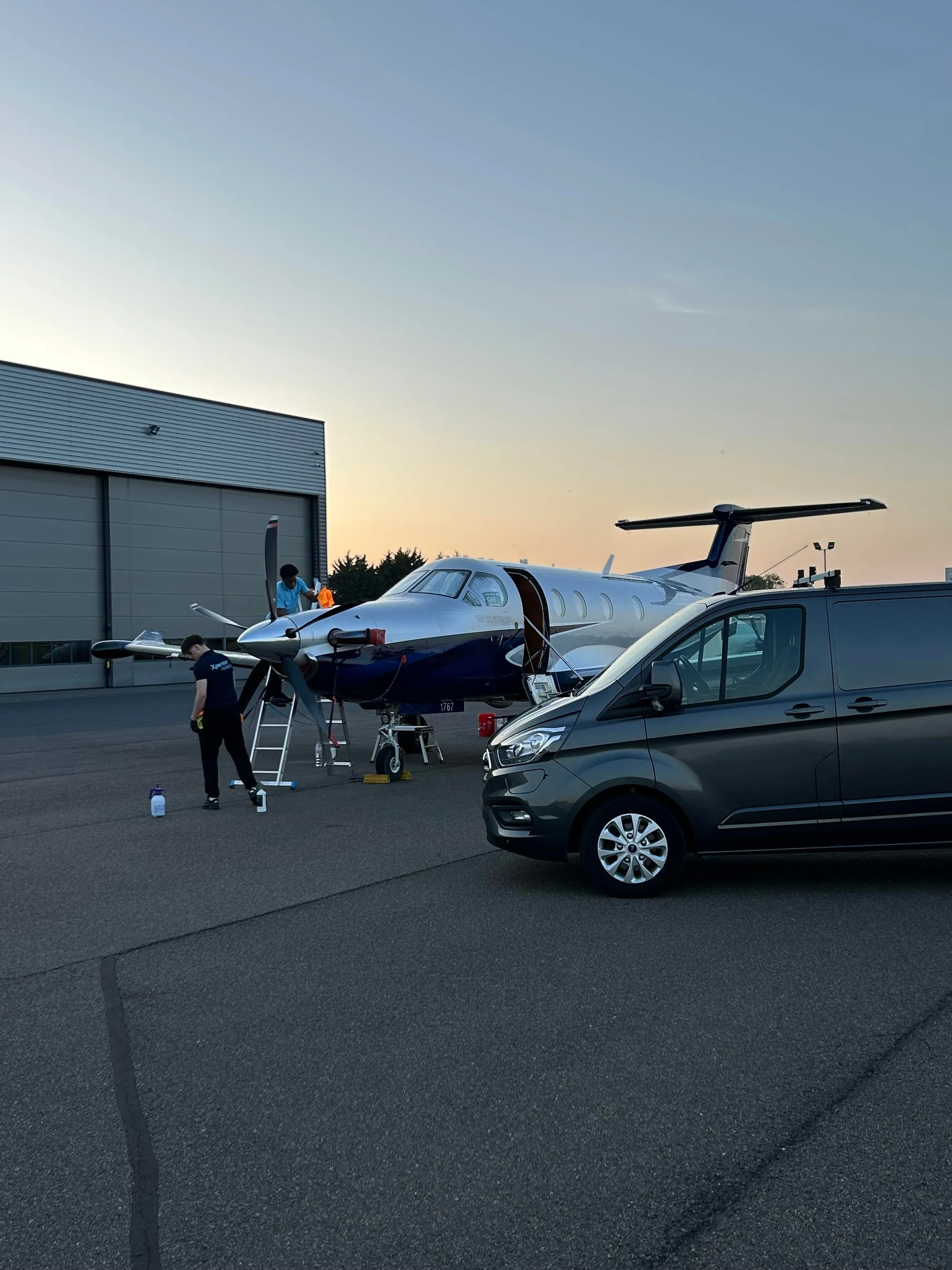 Exterior cleaning of a turboprop aircraft at London Biggin Hill Airport