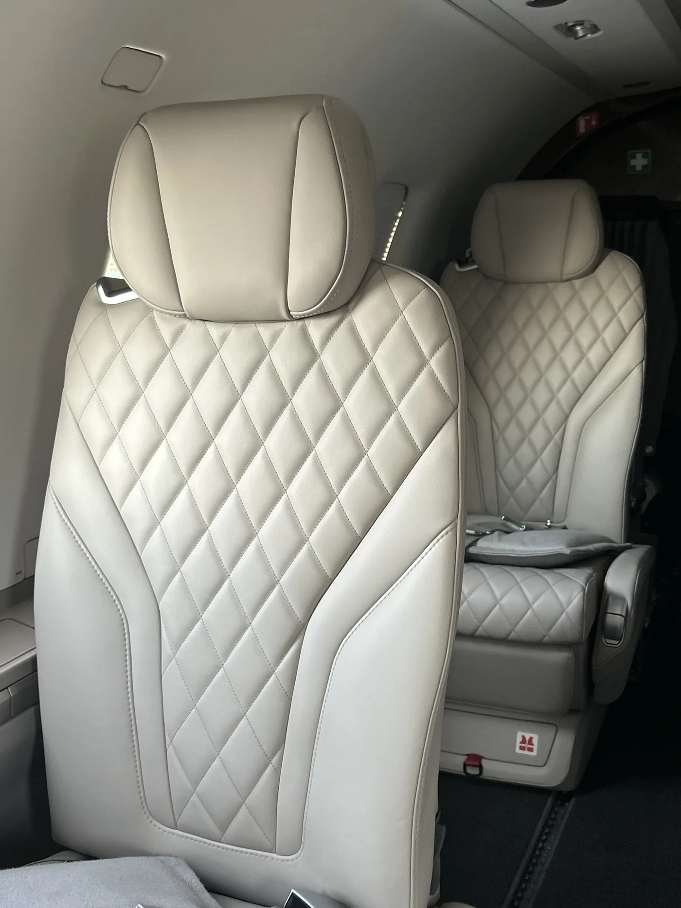 Aircraft leather seat after cleaning and conditioning during interior detailing